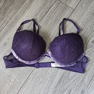Victoria's Secret Plum purple Plaid Lace Underwire Padded push up bra 34A